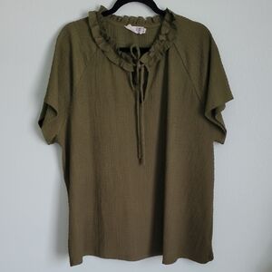Everleigh Olive Ruffle Neck Blouse